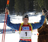 Second placed Bjoern Ferry of Sweden at the flower ceremony of the men IBU E.on Biathlon World cup pursuit race in Pokljuka, Slovenia. Men pursuit race of IBU E.on Biathlon World cup was held on Saturday, 8th of March 2014 in Pokljuka, Slovenia.
