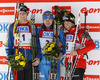 Winner Anton Shipulin of Russia (middle), second placed Bjoern Ferry of Sweden (left) and third placed Ole Einar Bjoerndalen of Norway (right) at the men IBU E.on Biathlon World cup pursuit race in Pokljuka, Slovenia. Men pursuit race of IBU E.on Biathlon World cup was held on Saturday, 8th of March 2014 in Pokljuka, Slovenia.

