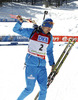 Winner Anton Shipulin of Russia at the flower ceremony of men IBU E.on Biathlon World cup pursuit race in Pokljuka, Slovenia. Men pursuit race of IBU E.on Biathlon World cup was held on Saturday, 8th of March 2014 in Pokljuka, Slovenia.
