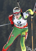 Darya Domracheva of Belarus competes during women IBU E.on Biathlon World cup pursuit race in Pokljuka, Slovenia. Women pursuit race of IBU E.on Biathlon World cup was held on Saturday, 8th of March 2014 in Pokljuka, Slovenia.
