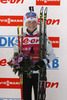 Winner Kaisa Makarainen of Finland at the flower ceremony of the women IBU E.on Biathlon World cup pursuit race in Pokljuka, Slovenia. Women pursuit race of IBU E.on Biathlon World cup was held on Saturday, 8th of March 2014 in Pokljuka, Slovenia.

