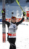 Third placed Dorothea Wierer of Italy at the flower ceremony of the women IBU E.on Biathlon World cup pursuit race in Pokljuka, Slovenia. Women pursuit race of IBU E.on Biathlon World cup was held on Saturday, 8th of March 2014 in Pokljuka, Slovenia.
