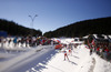 Athletes competing during men IBU E.on Biathlon World cup mass start race in Pokljuka, Slovenia. 15km long men mass start race of IBU E.on Biathlon World cup was held on Sunday, 9th of March 2014 in Pokljuka, Slovenia.
