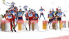 Athletes competing during men IBU E.on Biathlon World cup mass start race in Pokljuka, Slovenia. 15km long men mass start race of IBU E.on Biathlon World cup was held on Sunday, 9th of March 2014 in Pokljuka, Slovenia.
