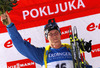 Winner Bjoern Ferry of Sweden celebrates his medal won in men IBU E.on Biathlon World cup mass start race in Pokljuka, Slovenia. 15km long men mass start race of IBU E.on Biathlon World cup was held on Sunday, 9th of March 2014 in Pokljuka, Slovenia.
