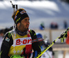 Martin Fourcade of France during men IBU E.on Biathlon World cup mass start race in Pokljuka, Slovenia. 15km long men mass start race of IBU E.on Biathlon World cup was held on Sunday, 9th of March 2014 in Pokljuka, Slovenia.
