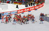 Athletes heading to course after start of the women IBU E.on Biathlon World cup mass start race in Pokljuka, Slovenia. 12.5km long women mass start race of IBU E.on Biathlon World cup was held on Sunday, 9th of March 2014 in Pokljuka, Slovenia.

