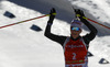 Second placed Kaisa Makarainen of Finland celebrates her second place crossing finish line during women IBU E.on Biathlon World cup mass start race in Pokljuka, Slovenia. 12.5km long women mass start race of IBU E.on Biathlon World cup was held on Sunday, 9th of March 2014 in Pokljuka, Slovenia.
