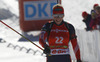 Third placed Olga Zaitseva of Russia celebrates her third place crossing finish line during women IBU E.on Biathlon World cup mass start race in Pokljuka, Slovenia. 12.5km long women mass start race of IBU E.on Biathlon World cup was held on Sunday, 9th of March 2014 in Pokljuka, Slovenia.
