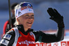 Second placed Kaisa Makarainen of Finland celebrates her second place during women IBU E.on Biathlon World cup mass start race in Pokljuka, Slovenia. 12.5km long women mass start race of IBU E.on Biathlon World cup was held on Sunday, 9th of March 2014 in Pokljuka, Slovenia.
