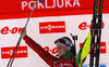 Winner Darya Domracheva of Belarus celebrates her medal won in women IBU E.on Biathlon World cup mass start race in Pokljuka, Slovenia. 12.5km long women mass start race of IBU E.on Biathlon World cup was held on Sunday, 9th of March 2014 in Pokljuka, Slovenia.
