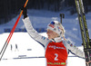 Second placed Kaisa Makarainen of Finland celebrates her medal won in women IBU E.on Biathlon World cup mass start race in Pokljuka, Slovenia. 12.5km long women mass start race of IBU E.on Biathlon World cup was held on Sunday, 9th of March 2014 in Pokljuka, Slovenia.
