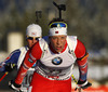 Lars Helge Birkeland of Norway during Men sprint race of IBU Biathlon World Cup in Hochfilzen, Austria. Men sprint race of IBU Biathlon World cup was held on Friday, 12th of December 2014 in Hochfilzen, Austria.
