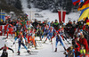 Biathletes skiing during Women relay race of IBU Biathlon World Cup in Hochfilzen, Austria. Women relay race of IBU Biathlon World cup was held on Saturday, 13th of December 2014 in Hochfilzen, Austria.
