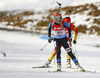 Sanna Markkanen of Finland skiing during Women relay race of IBU Biathlon World Cup in Hochfilzen, Austria. Women relay race of IBU Biathlon World cup was held on Saturday, 13th of December 2014 in Hochfilzen, Austria.
