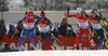 Eva Puskarcikova of Czech skiing during Women relay race of IBU Biathlon World Cup in Hochfilzen, Austria. Women relay race of IBU Biathlon World cup was held on Saturday, 13th of December 2014 in Hochfilzen, Austria.
