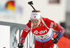 Synnoeve Solemdal of Norway skiing during Women relay race of IBU Biathlon World Cup in Hochfilzen, Austria. Women relay race of IBU Biathlon World cup was held on Saturday, 13th of December 2014 in Hochfilzen, Austria.
