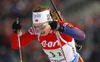 Synnoeve Solemdal of Norway skiing during Women relay race of IBU Biathlon World Cup in Hochfilzen, Austria. Women relay race of IBU Biathlon World cup was held on Saturday, 13th of December 2014 in Hochfilzen, Austria.
