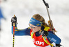 Mona Brorsson of Sweden skiing during Women relay race of IBU Biathlon World Cup in Hochfilzen, Austria. Women relay race of IBU Biathlon World cup was held on Saturday, 13th of December 2014 in Hochfilzen, Austria.
