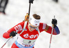 Synnoeve Solemdal of Norway skiing during Women relay race of IBU Biathlon World Cup in Hochfilzen, Austria. Women relay race of IBU Biathlon World cup was held on Saturday, 13th of December 2014 in Hochfilzen, Austria.
