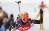 Mari Laukkanen of Finland skiing during Women relay race of IBU Biathlon World Cup in Hochfilzen, Austria. Women relay race of IBU Biathlon World cup was held on Saturday, 13th of December 2014 in Hochfilzen, Austria.
