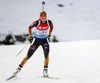 Franziska Preuss of Germany skiing during Women relay race of IBU Biathlon World Cup in Hochfilzen, Austria. Women relay race of IBU Biathlon World cup was held on Saturday, 13th of December 2014 in Hochfilzen, Austria.
