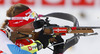 Urska Poje of Slovenia shooting during Women relay race of IBU Biathlon World Cup in Hochfilzen, Austria. Women relay race of IBU Biathlon World cup was held on Saturday, 13th of December 2014 in Hochfilzen, Austria.
