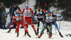 Tobias Arwidson of Sweden (R) skiing during Men relay race of IBU Biathlon World Cup in Hochfilzen, Austria. Men relay race of IBU Biathlon World cup was held on Saturday, 13th of December 2014 in Hochfilzen, Austria.
