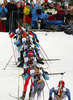 Biathletes skiing during Men relay race of IBU Biathlon World Cup in Hochfilzen, Austria. Men relay race of IBU Biathlon World cup was held on Saturday, 13th of December 2014 in Hochfilzen, Austria.
