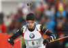 Jean Guillaume Beatrix of France skiing during Men relay race of IBU Biathlon World Cup in Hochfilzen, Austria. Men relay race of IBU Biathlon World cup was held on Saturday, 13th of December 2014 in Hochfilzen, Austria.
