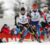 Jean Guillaume Beatrix of France skiing during Men relay race of IBU Biathlon World Cup in Hochfilzen, Austria. Men relay race of IBU Biathlon World cup was held on Saturday, 13th of December 2014 in Hochfilzen, Austria.
