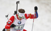 Emil Hegle Svendsen of Norway skiing during Men relay race of IBU Biathlon World Cup in Hochfilzen, Austria. Men relay race of IBU Biathlon World cup was held on Saturday, 13th of December 2014 in Hochfilzen, Austria.
