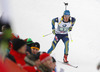 Ted Armgren of Sweden skiing during Men relay race of IBU Biathlon World Cup in Hochfilzen, Austria. Men relay race of IBU Biathlon World cup was held on Saturday, 13th of December 2014 in Hochfilzen, Austria.
