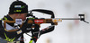 Simon Desthieux of France shooting during Men relay race of IBU Biathlon World Cup in Hochfilzen, Austria. Men relay race of IBU Biathlon World cup was held on Saturday, 13th of December 2014 in Hochfilzen, Austria.
