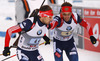 Dmitry Malyshko of Russia (R) changes to his teammate Anton Shipulin of Russia (L) during Men relay race of IBU Biathlon World Cup in Hochfilzen, Austria. Men relay race of IBU Biathlon World cup was held on Saturday, 13th of December 2014 in Hochfilzen, Austria.
