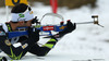 Martin Fourcade of France shooting during Men relay race of IBU Biathlon World Cup in Hochfilzen, Austria. Men relay race of IBU Biathlon World cup was held on Saturday, 13th of December 2014 in Hochfilzen, Austria.
