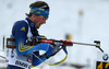 Fredrik Lindstroem of Sweden getting ready for shooting during Men relay race of IBU Biathlon World Cup in Hochfilzen, Austria. Men relay race of IBU Biathlon World cup was held on Saturday, 13th of December 2014 in Hochfilzen, Austria.
