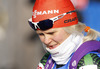 Mari Laukkanen of Finland during warming up and zeroing before start of the Women pursuit race of IBU Biathlon World Cup in Hochfilzen, Austria. Women pursuit race of IBU Biathlon World cup was held on Sunday, 14th of December 2014 in Hochfilzen, Austria.
