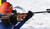 Kaisa Makarainen of Finland during warming up and zeroing before start of the Women pursuit race of IBU Biathlon World Cup in Hochfilzen, Austria. Women pursuit race of IBU Biathlon World cup was held on Sunday, 14th of December 2014 in Hochfilzen, Austria.
