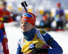 Kaisa Makarainen of Finland during warming up and zeroing before start of the Women pursuit race of IBU Biathlon World Cup in Hochfilzen, Austria. Women pursuit race of IBU Biathlon World cup was held on Sunday, 14th of December 2014 in Hochfilzen, Austria.
