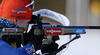 Kaisa Makarainen of Finland during warming up and zeroing before start of the Women pursuit race of IBU Biathlon World Cup in Hochfilzen, Austria. Women pursuit race of IBU Biathlon World cup was held on Sunday, 14th of December 2014 in Hochfilzen, Austria.
