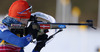 Kaisa Makarainen of Finland during warming up and zeroing before start of the Women pursuit race of IBU Biathlon World Cup in Hochfilzen, Austria. Women pursuit race of IBU Biathlon World cup was held on Sunday, 14th of December 2014 in Hochfilzen, Austria.
