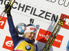 Winner Kaisa Makarainen of Finland celebrate her medal won in Women pursuit race of IBU Biathlon World Cup in Hochfilzen, Austria. Women pursuit race of IBU Biathlon World cup was held on Sunday, 14th of December 2014 in Hochfilzen, Austria.
