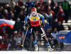 Winner Kaisa Makarainen of Finland skiing in the Women pursuit race of IBU Biathlon World Cup in Hochfilzen, Austria. Women pursuit race of IBU Biathlon World cup was held on Sunday, 14th of December 2014 in Hochfilzen, Austria.
