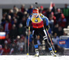 Winner Kaisa Makarainen of Finland skiing in the Women pursuit race of IBU Biathlon World Cup in Hochfilzen, Austria. Women pursuit race of IBU Biathlon World cup was held on Sunday, 14th of December 2014 in Hochfilzen, Austria.
