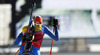 Winner Kaisa Makarainen of Finland skiing in the Women pursuit race of IBU Biathlon World Cup in Hochfilzen, Austria. Women pursuit race of IBU Biathlon World cup was held on Sunday, 14th of December 2014 in Hochfilzen, Austria.
