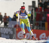 Teja Gregorin of Slovenia skiing in the Women pursuit race of IBU Biathlon World Cup in Hochfilzen, Austria. Women pursuit race of IBU Biathlon World cup was held on Sunday, 14th of December 2014 in Hochfilzen, Austria.
