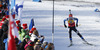 Winner Kaisa Makarainen of Finland skiing in the Women pursuit race of IBU Biathlon World Cup in Hochfilzen, Austria. Women pursuit race of IBU Biathlon World cup was held on Sunday, 14th of December 2014 in Hochfilzen, Austria.
