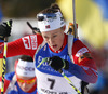 Fanny Welle-Strand Horn of Norway skiing in the Women pursuit race of IBU Biathlon World Cup in Hochfilzen, Austria. Women pursuit race of IBU Biathlon World cup was held on Sunday, 14th of December 2014 in Hochfilzen, Austria.
