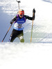 Mari Laukkanen of Finland skiing in the Women pursuit race of IBU Biathlon World Cup in Hochfilzen, Austria. Women pursuit race of IBU Biathlon World cup was held on Sunday, 14th of December 2014 in Hochfilzen, Austria.
